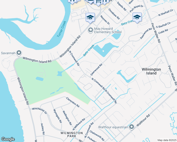 map of restaurants, bars, coffee shops, grocery stores, and more near 401 North Cromwell Road in Savannah