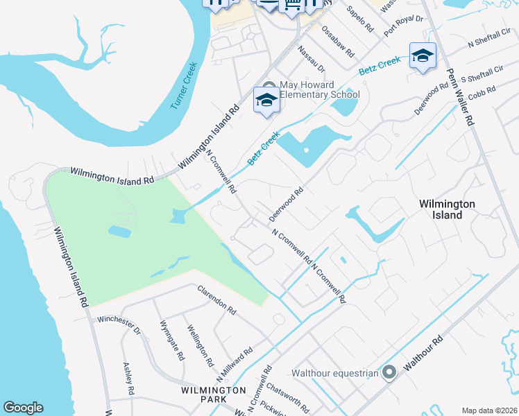 map of restaurants, bars, coffee shops, grocery stores, and more near 401 North Cromwell Road in Savannah