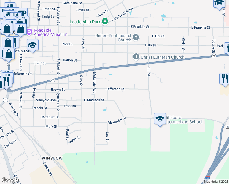 map of restaurants, bars, coffee shops, grocery stores, and more near 702 Jefferson Street in Hillsboro