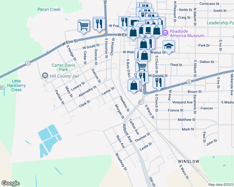 map of restaurants, bars, coffee shops, grocery stores, and more near 506 Hawkins Street in Hillsboro