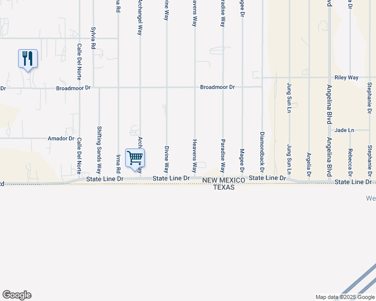 map of restaurants, bars, coffee shops, grocery stores, and more near 115 Divine Way in Chaparral