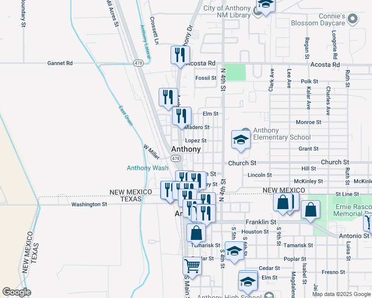 map of restaurants, bars, coffee shops, grocery stores, and more near in Anthony