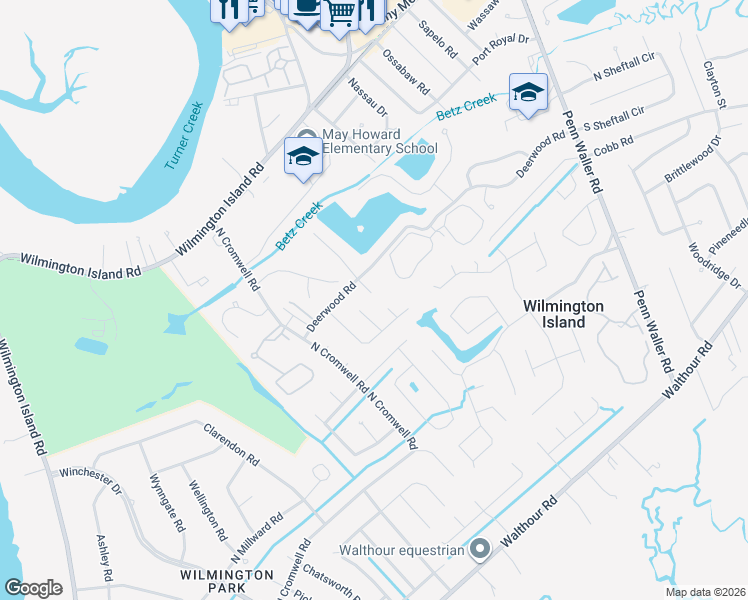map of restaurants, bars, coffee shops, grocery stores, and more near 7 East Gazebo Lane in Savannah