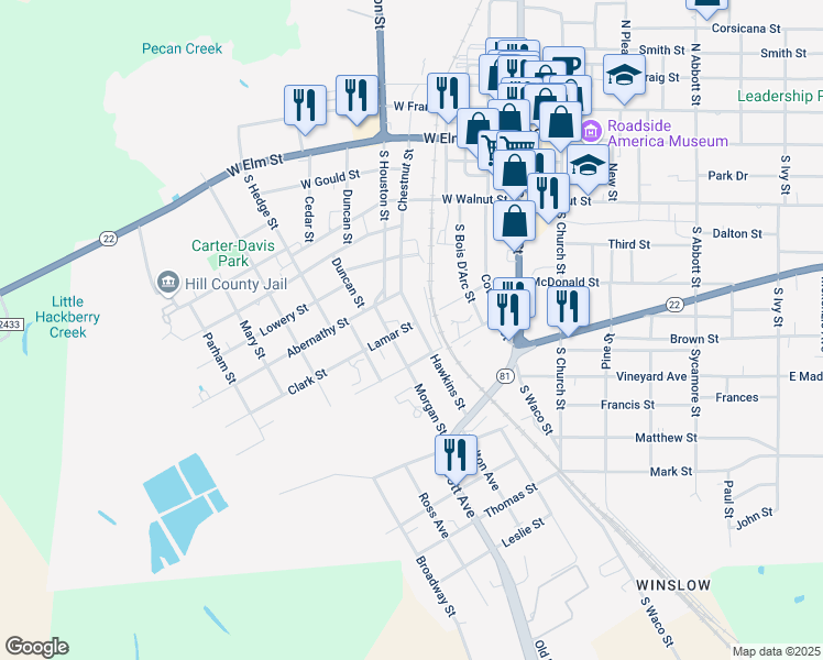map of restaurants, bars, coffee shops, grocery stores, and more near 506 Hawkins Street in Hillsboro