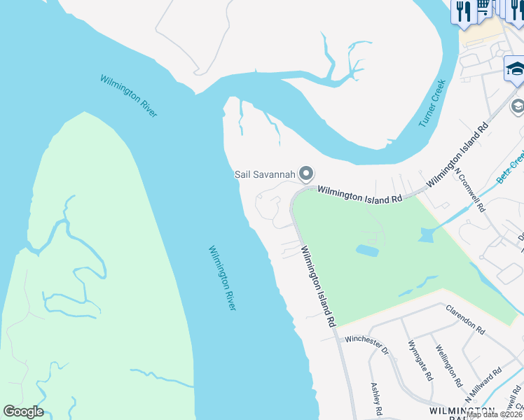 map of restaurants, bars, coffee shops, grocery stores, and more near 700 Wilmington Island Road in Savannah