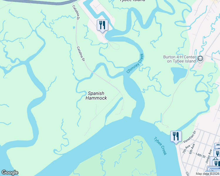 map of restaurants, bars, coffee shops, grocery stores, and more near 123 Catalina Drive in Tybee Island