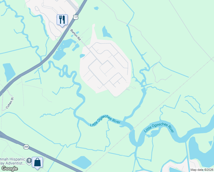 map of restaurants, bars, coffee shops, grocery stores, and more near 172 Burton Road in Savannah