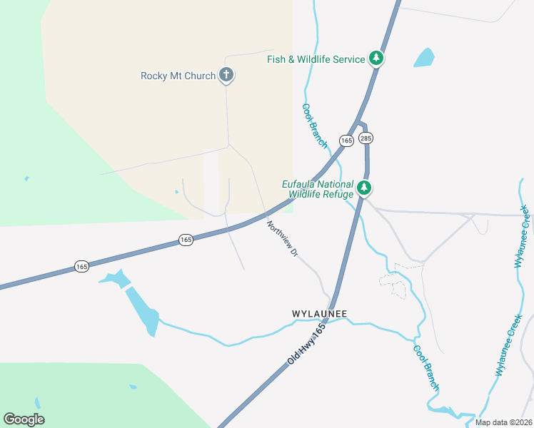 map of restaurants, bars, coffee shops, grocery stores, and more near 226 Alabama 165 in Eufaula