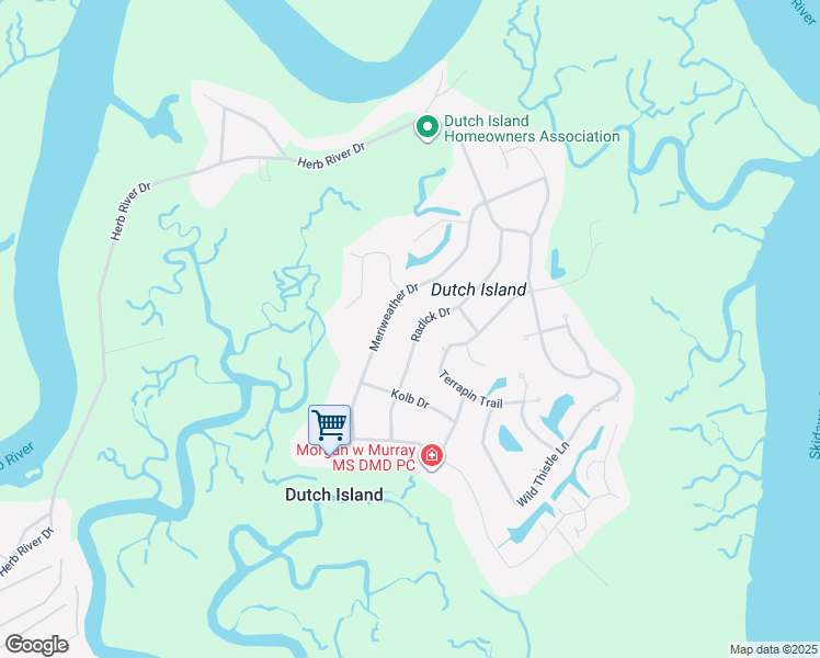 map of restaurants, bars, coffee shops, grocery stores, and more near 832 Meriweather Drive in Savannah
