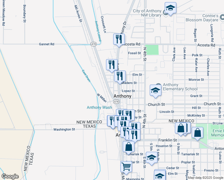 map of restaurants, bars, coffee shops, grocery stores, and more near 561-599 Highway 478 in Anthony