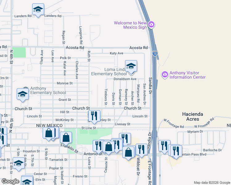 map of restaurants, bars, coffee shops, grocery stores, and more near 439-447 Davis Street in Anthony