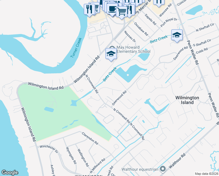 map of restaurants, bars, coffee shops, grocery stores, and more near 401 North Cromwell Road in Savannah