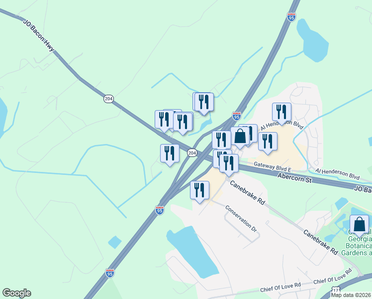 map of restaurants, bars, coffee shops, grocery stores, and more near 7-15 Fort Argyle Road in Savannah