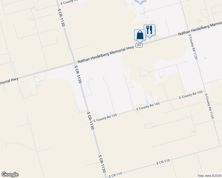 map of restaurants, bars, coffee shops, grocery stores, and more near 2201 South County Road 1128 in Midland