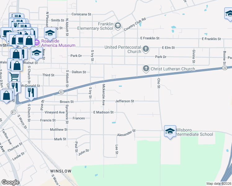 map of restaurants, bars, coffee shops, grocery stores, and more near 616 Hillcrest Street in Hillsboro