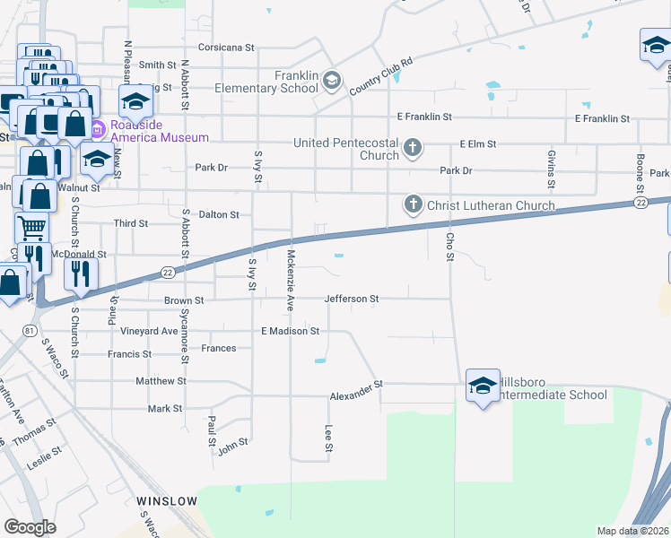 map of restaurants, bars, coffee shops, grocery stores, and more near 616 Hillcrest Street in Hillsboro