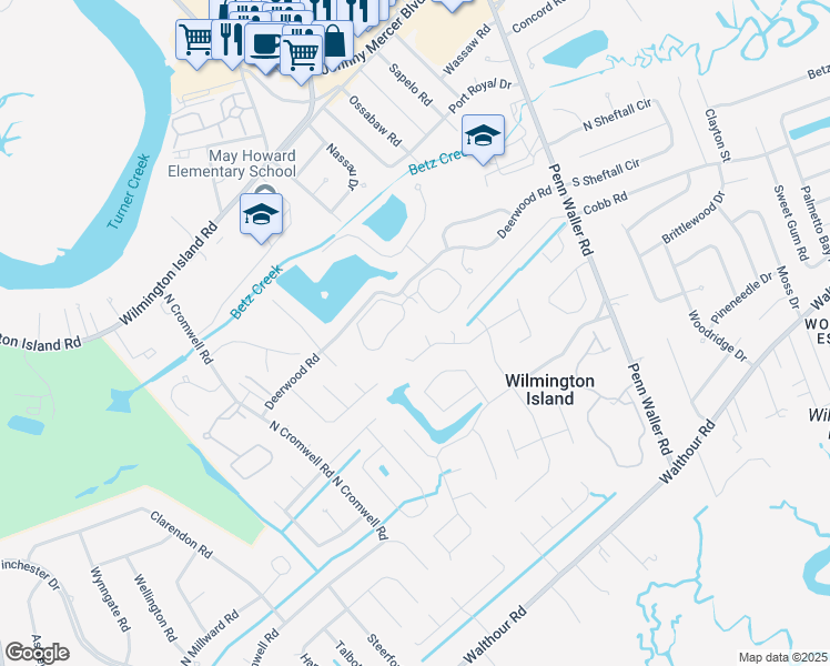 map of restaurants, bars, coffee shops, grocery stores, and more near 5 Cosway Court in Savannah