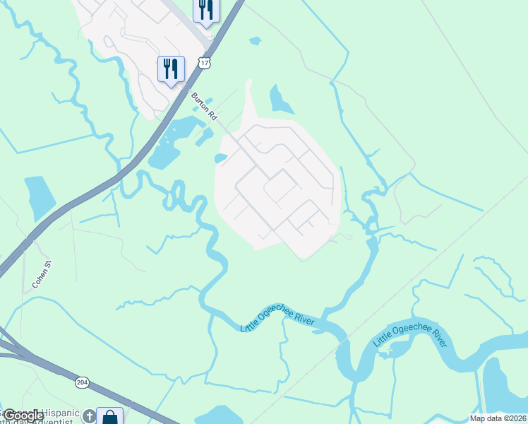 map of restaurants, bars, coffee shops, grocery stores, and more near 160 Burton Road in Savannah