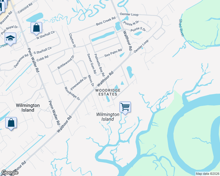 map of restaurants, bars, coffee shops, grocery stores, and more near 705 Whippoorwill Road in Savannah