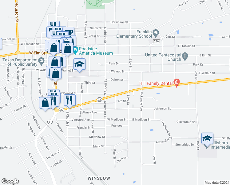 map of restaurants, bars, coffee shops, grocery stores, and more near 515 McDonald Street in Hillsboro
