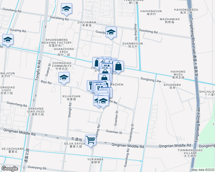 map of restaurants, bars, coffee shops, grocery stores, and more near in Nantong