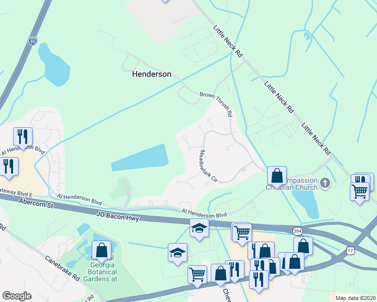 map of restaurants, bars, coffee shops, grocery stores, and more near 9 White Ibis Lane in Savannah