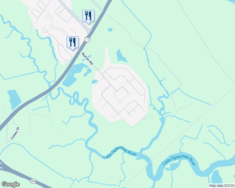 map of restaurants, bars, coffee shops, grocery stores, and more near 102 South Circle Drive in Savannah