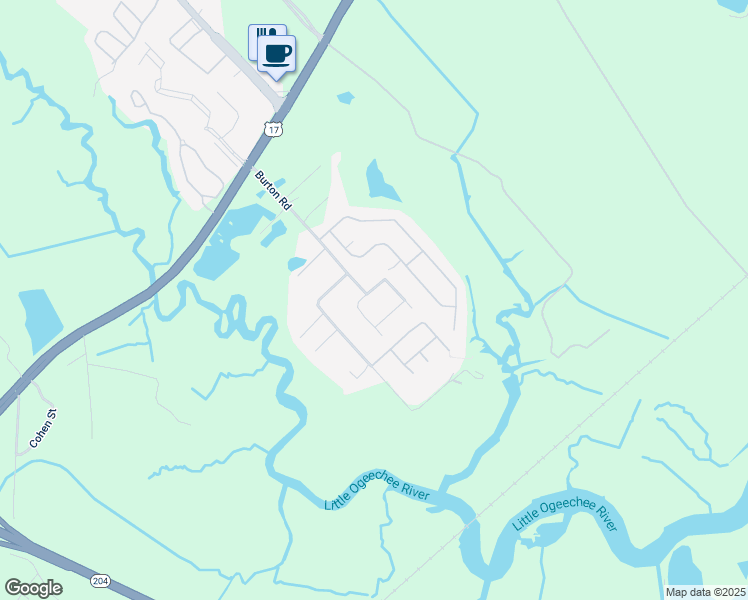 map of restaurants, bars, coffee shops, grocery stores, and more near 102 South Circle Drive in Savannah