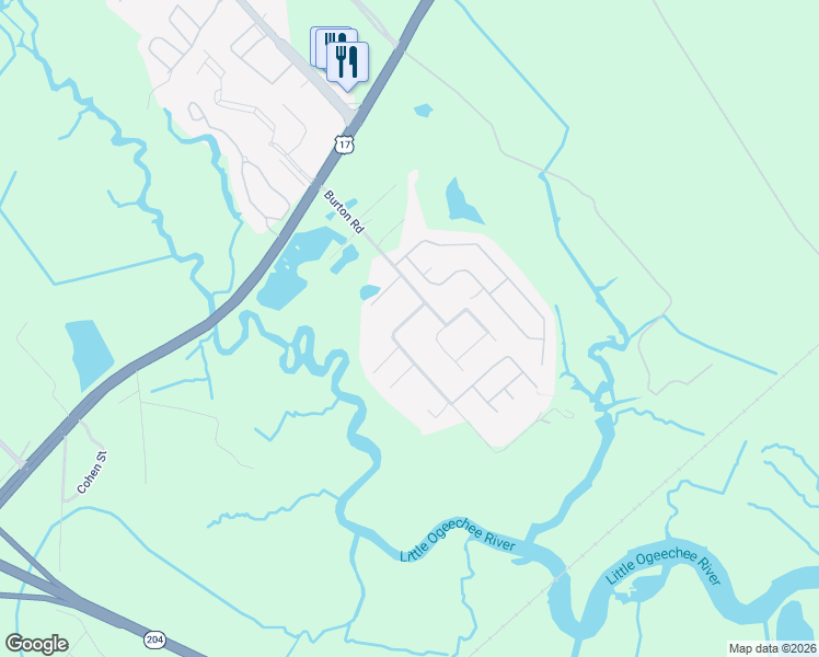 map of restaurants, bars, coffee shops, grocery stores, and more near 136 Burton Road in Savannah