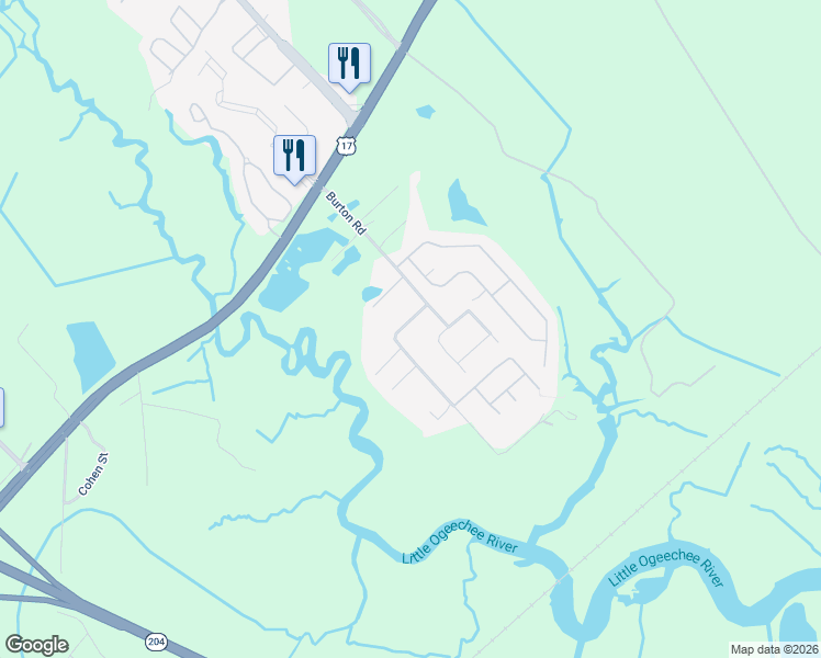 map of restaurants, bars, coffee shops, grocery stores, and more near 136 Burton Rd in Savannah