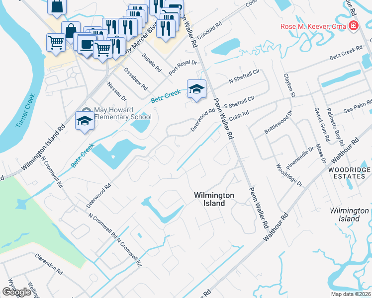 map of restaurants, bars, coffee shops, grocery stores, and more near 139 Penn Station in Savannah