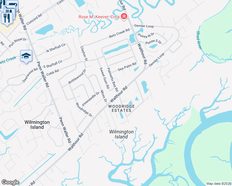 map of restaurants, bars, coffee shops, grocery stores, and more near 901 Walthour Road in Savannah
