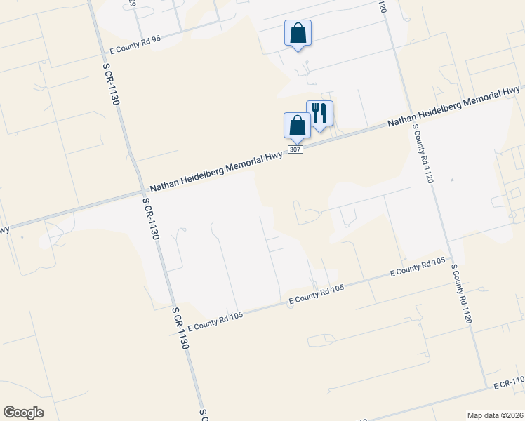 map of restaurants, bars, coffee shops, grocery stores, and more near 2101 South Co Road 1126 in Midland