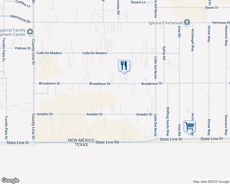 map of restaurants, bars, coffee shops, grocery stores, and more near 817 Broadmoor Drive in Chaparral