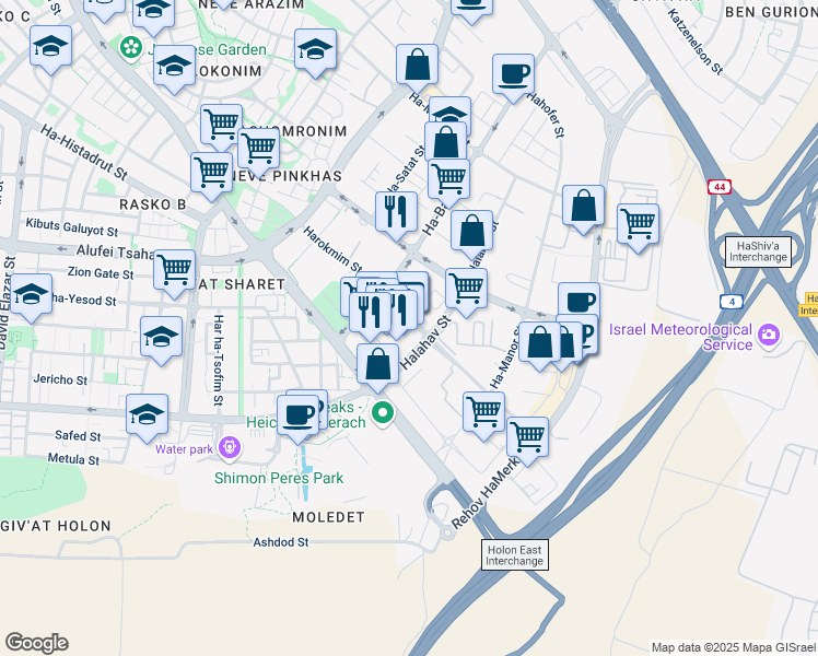 map of restaurants, bars, coffee shops, grocery stores, and more near 26 Harokmim Street in Holon