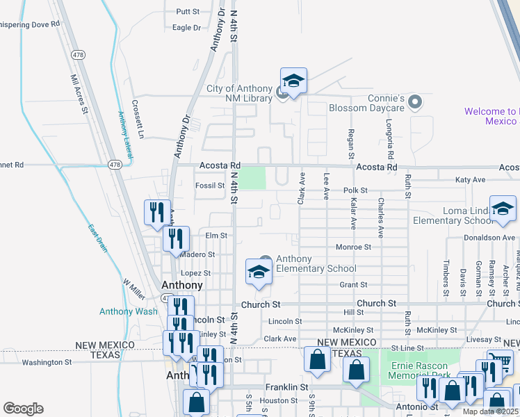map of restaurants, bars, coffee shops, grocery stores, and more near 879 Curry Street in Anthony