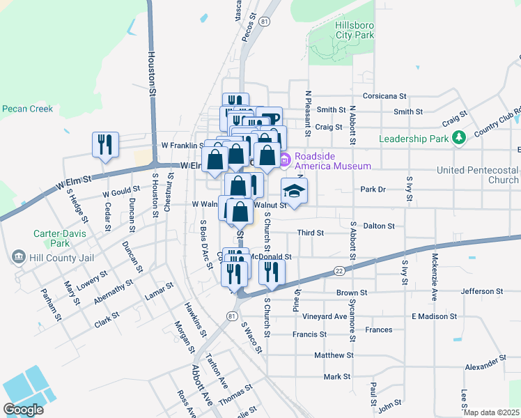 map of restaurants, bars, coffee shops, grocery stores, and more near 116 East Walnut Street in Hillsboro