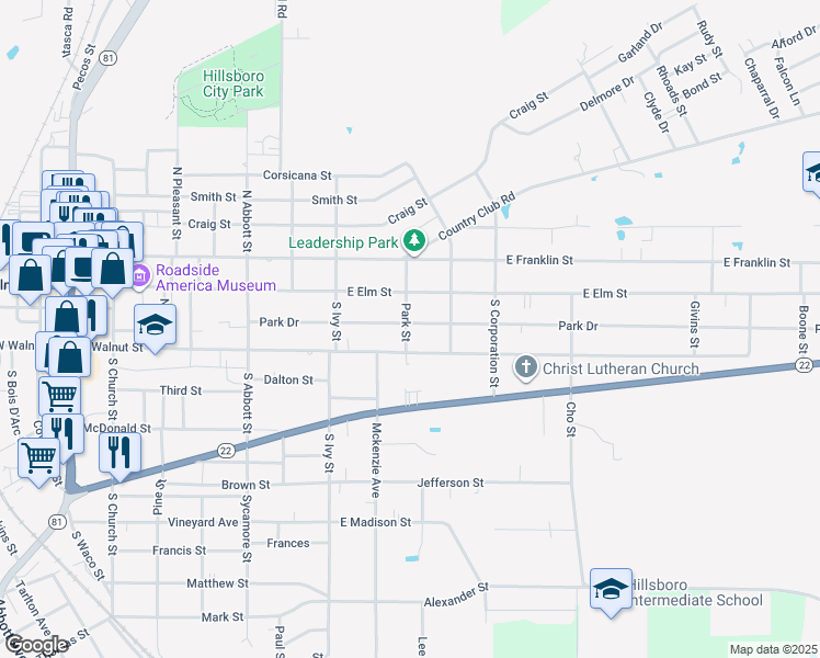 map of restaurants, bars, coffee shops, grocery stores, and more near 629 Park Drive in Hillsboro