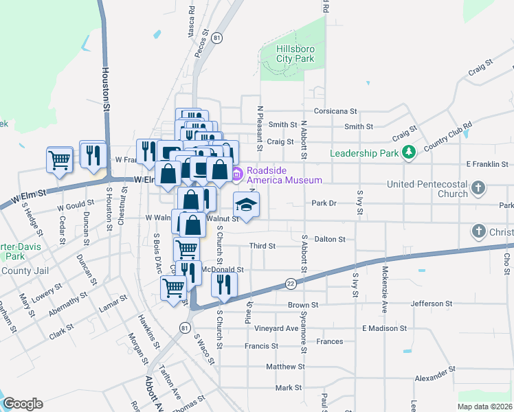 map of restaurants, bars, coffee shops, grocery stores, and more near 110 New Street in Hillsboro