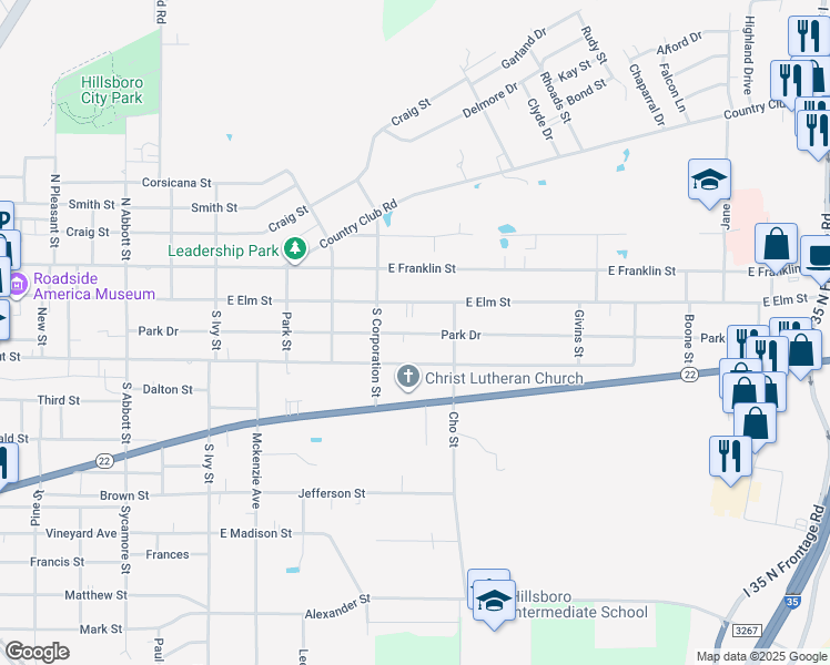 map of restaurants, bars, coffee shops, grocery stores, and more near 918 East Elm Street in Hillsboro