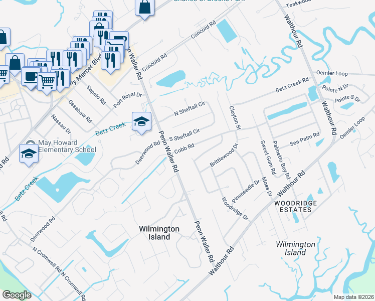 map of restaurants, bars, coffee shops, grocery stores, and more near 1109 Cobb Road in Savannah