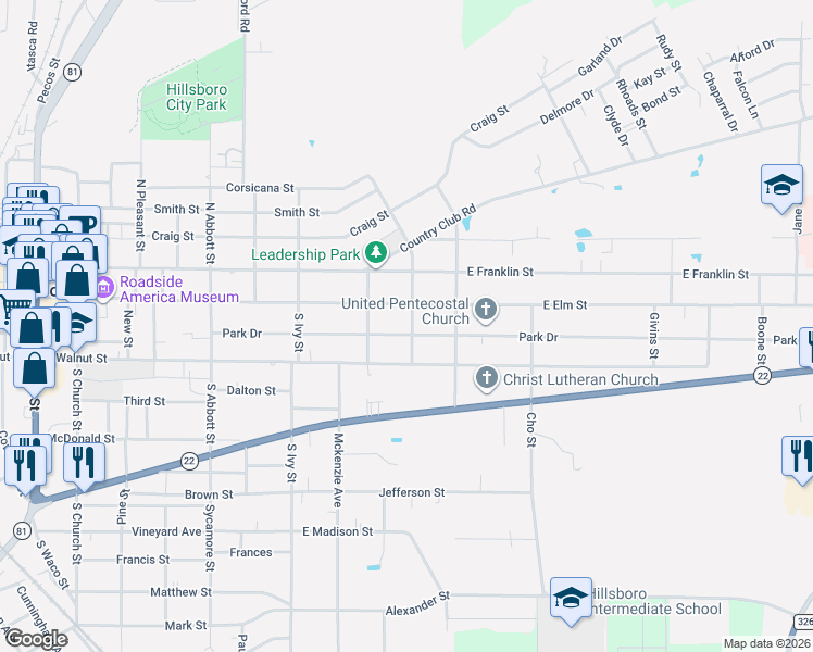 map of restaurants, bars, coffee shops, grocery stores, and more near 709 Park Drive in Hillsboro