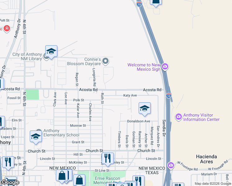 map of restaurants, bars, coffee shops, grocery stores, and more near Water Street in Anthony