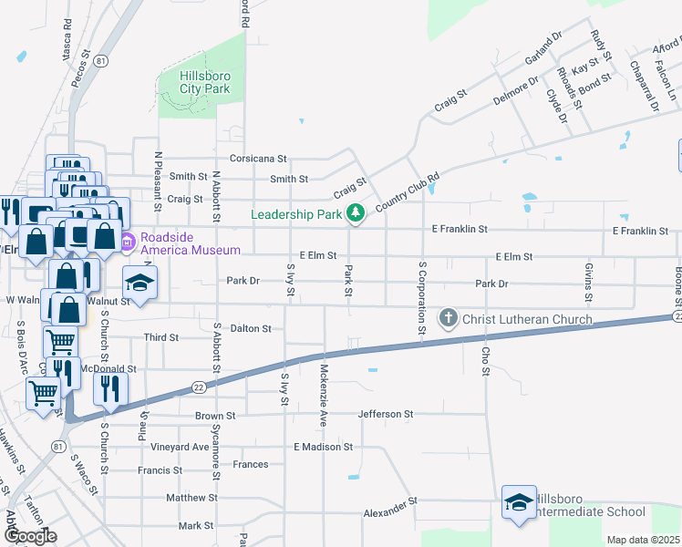 map of restaurants, bars, coffee shops, grocery stores, and more near 629 Park Drive in Hillsboro