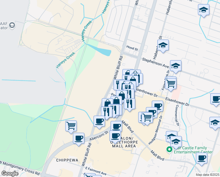 map of restaurants, bars, coffee shops, grocery stores, and more near 98 Douglas Street in Savannah