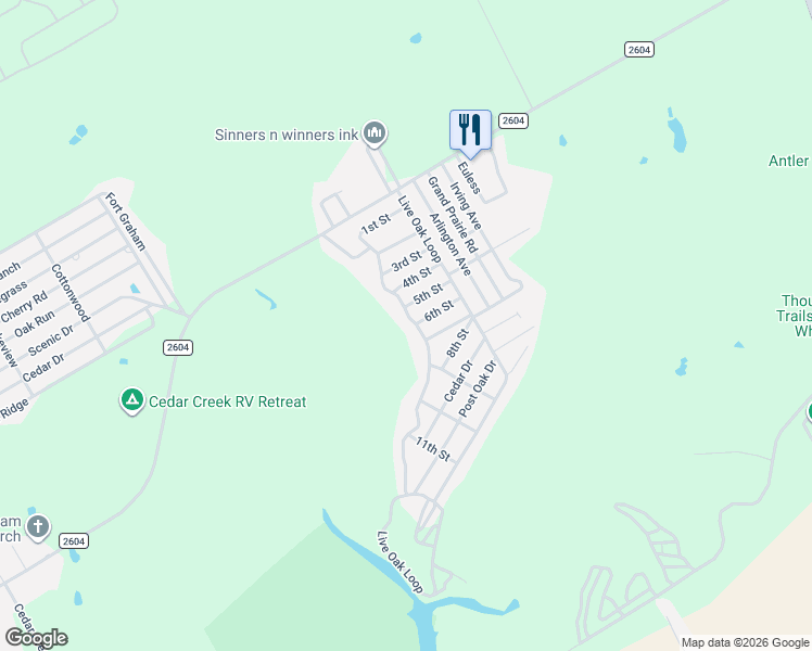 map of restaurants, bars, coffee shops, grocery stores, and more near 188 Live Oak Loop in Whitney