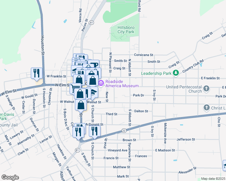 map of restaurants, bars, coffee shops, grocery stores, and more near 105 South Pleasant Street in Hillsboro