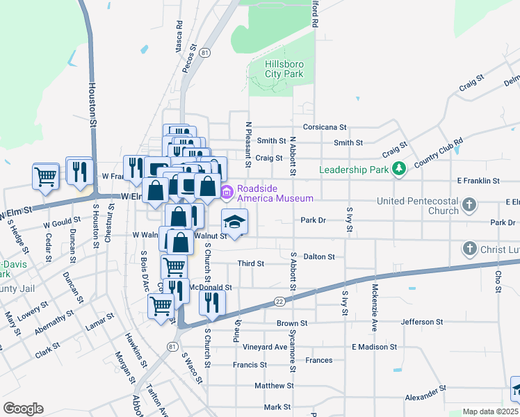 map of restaurants, bars, coffee shops, grocery stores, and more near 105 South Pleasant Street in Hillsboro