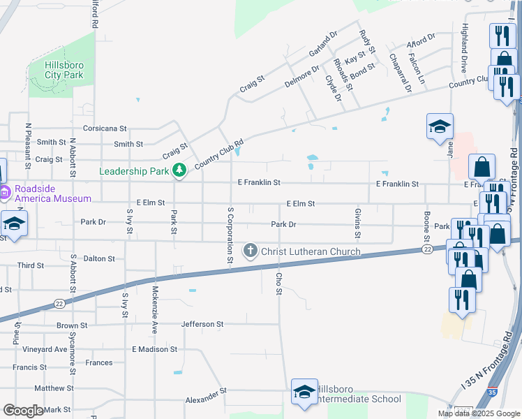 map of restaurants, bars, coffee shops, grocery stores, and more near 918 East Elm Street in Hillsboro