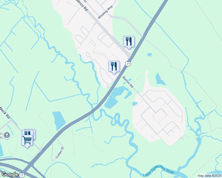 map of restaurants, bars, coffee shops, grocery stores, and more near 5806 Ogeechee Road in Savannah